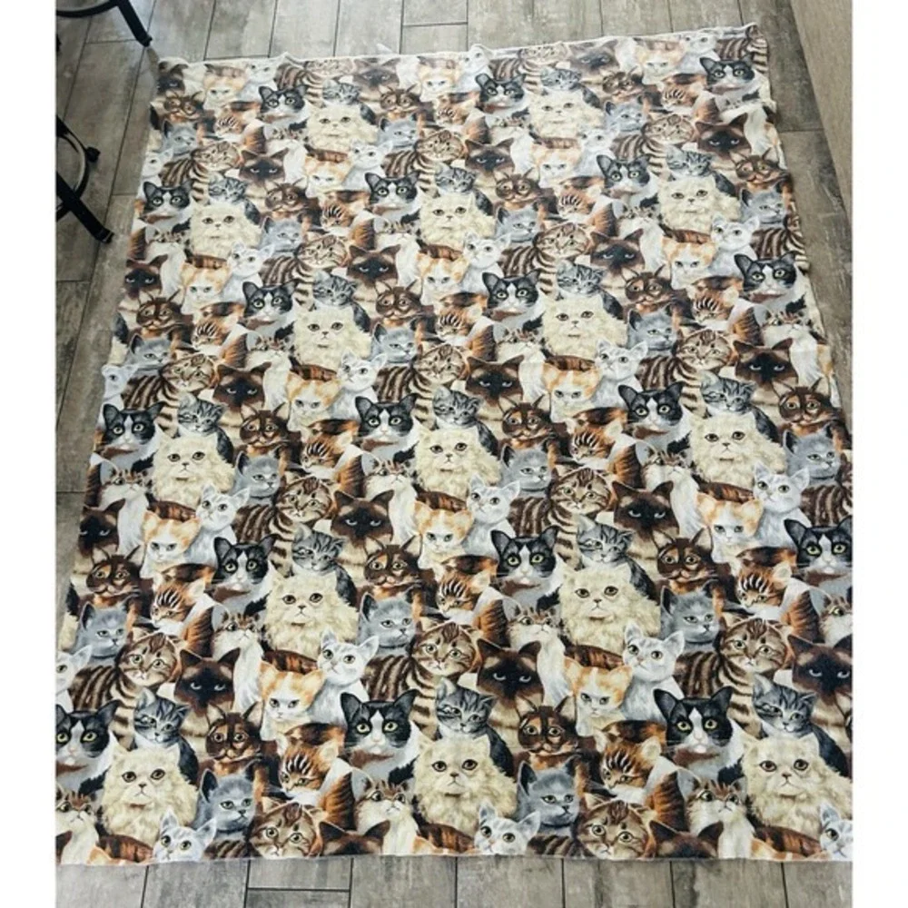 Vintage Woven 86x70 Crazy Cat Lady Tapestry Blanket Comforter‎ Cottage Catcore